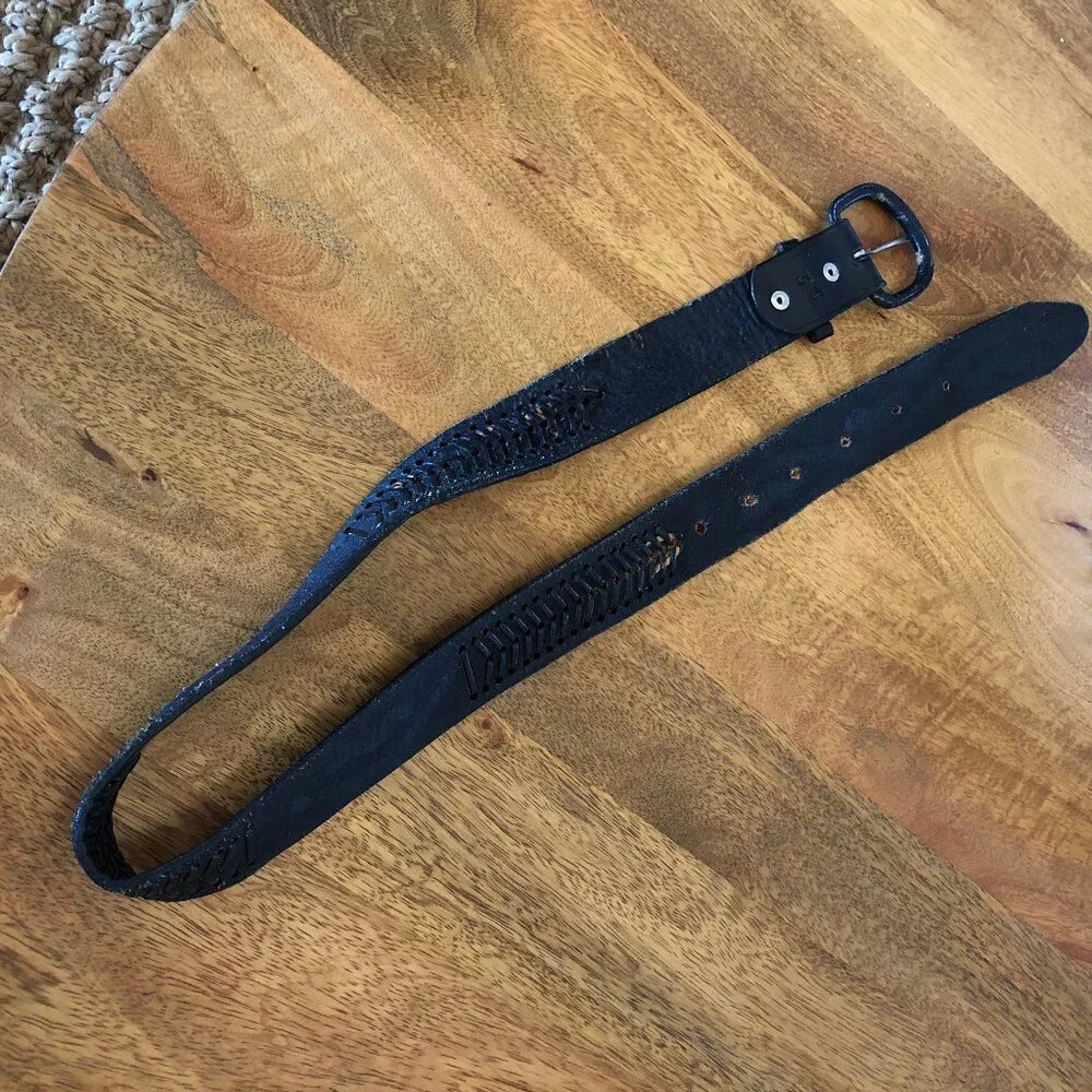 Vintage Black Leather Belt from Mexico, 38 inches
